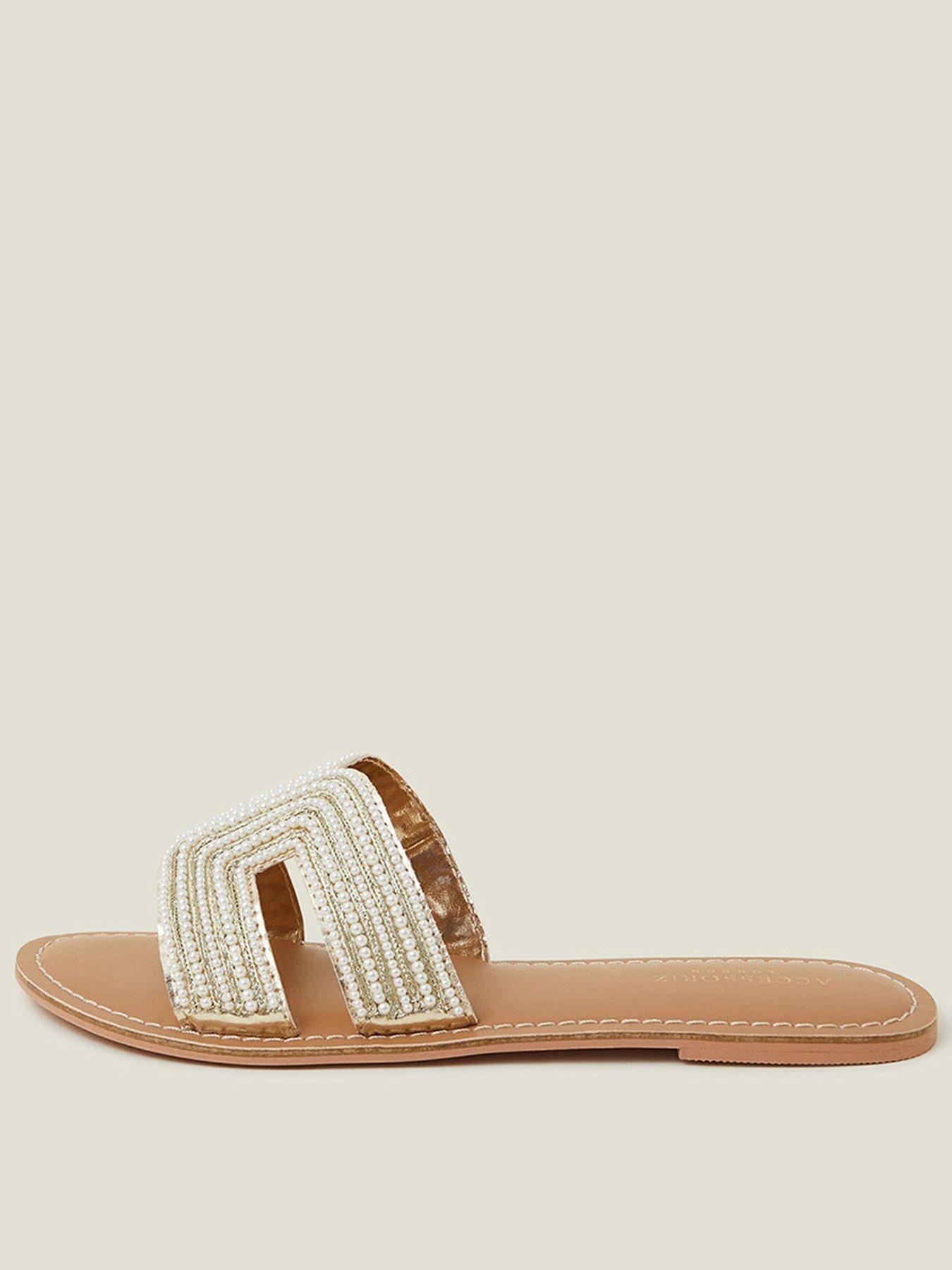 Image 1 of 4 of Accessorize Pearl Embellished Cut-Out Sliders - Cream