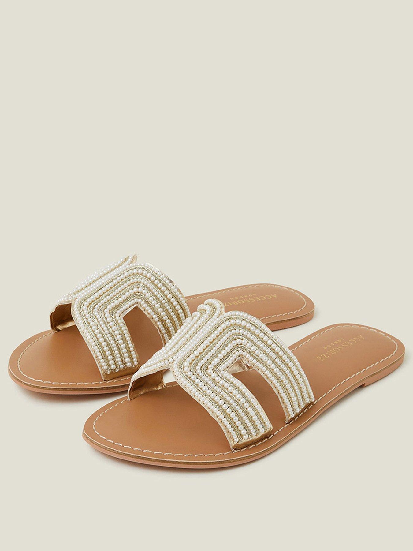 Image 2 of 4 of Accessorize Pearl Embellished Cut-Out Sliders - Cream