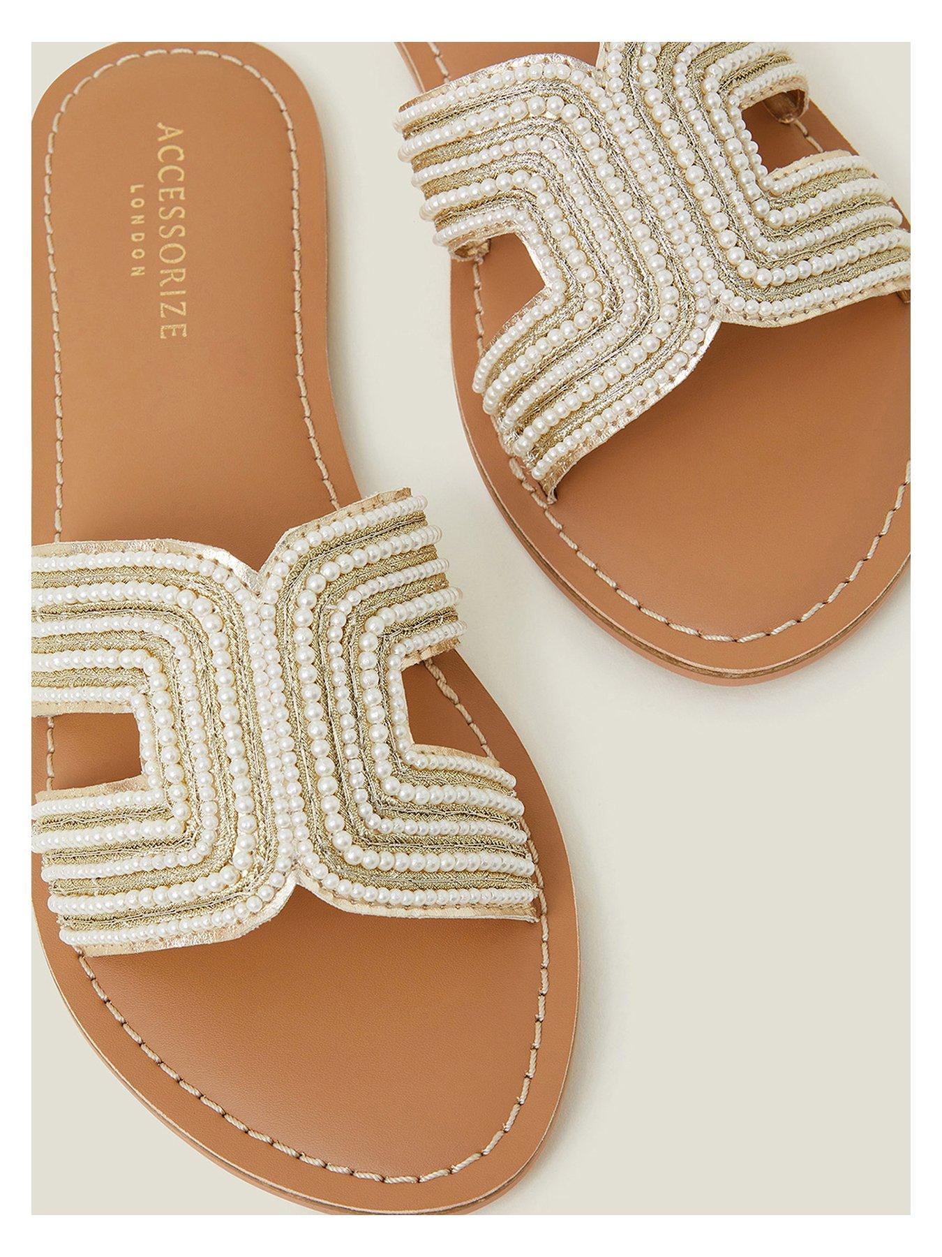 Image 3 of 4 of Accessorize Pearl Embellished Cut-Out Sliders - Cream