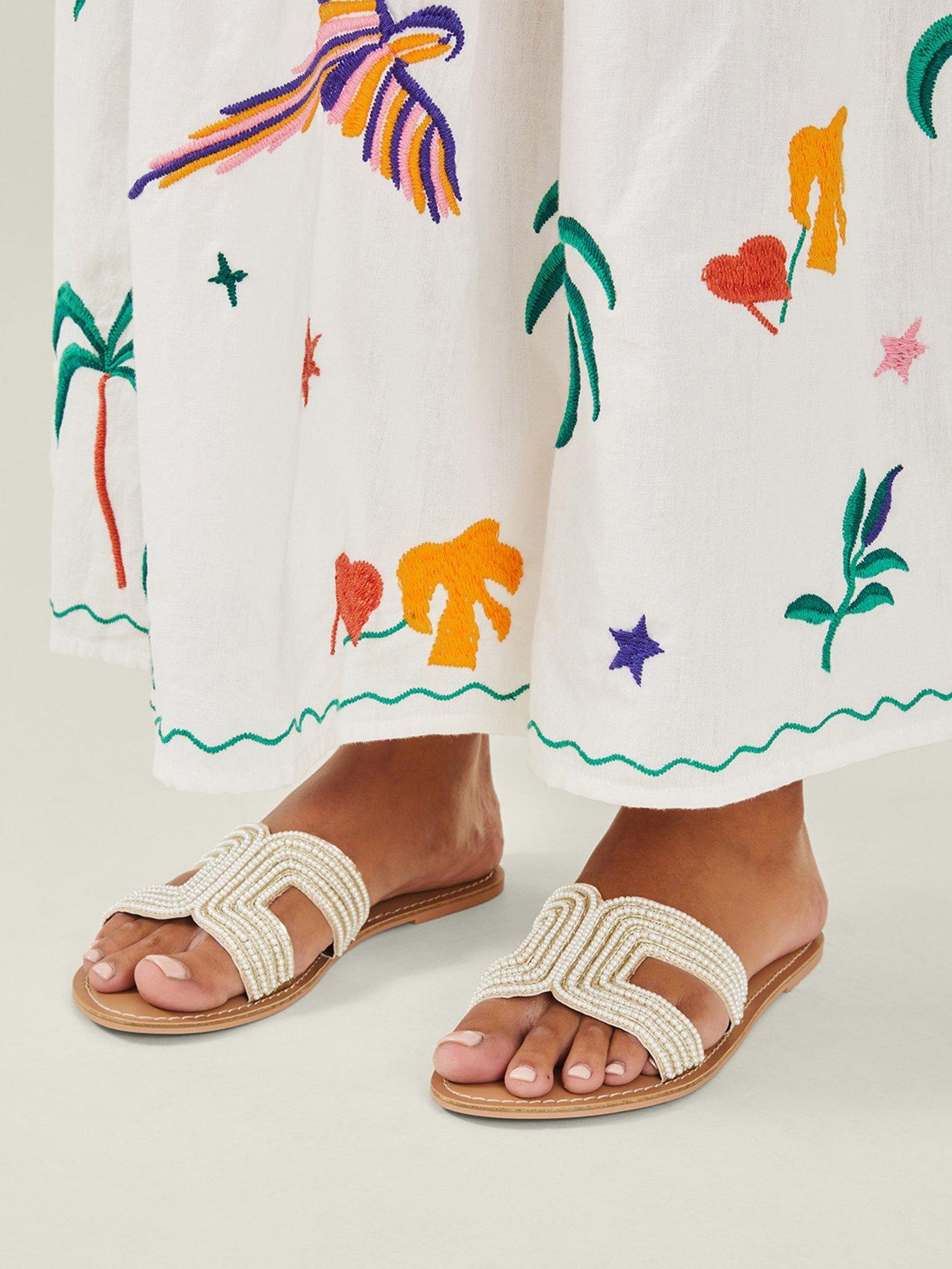 Image 4 of 4 of Accessorize Pearl Embellished Cut-Out Sliders - Cream