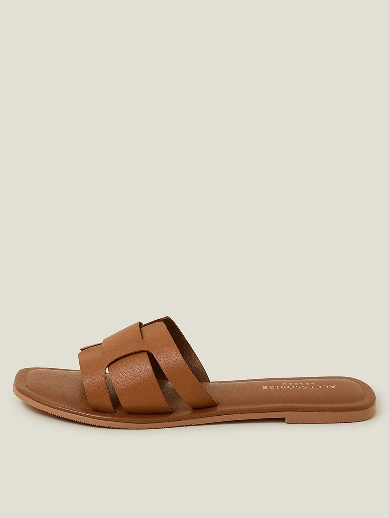 Image 1 of 4 of Accessorize Leather Geometric Cut Out Slider - Tan