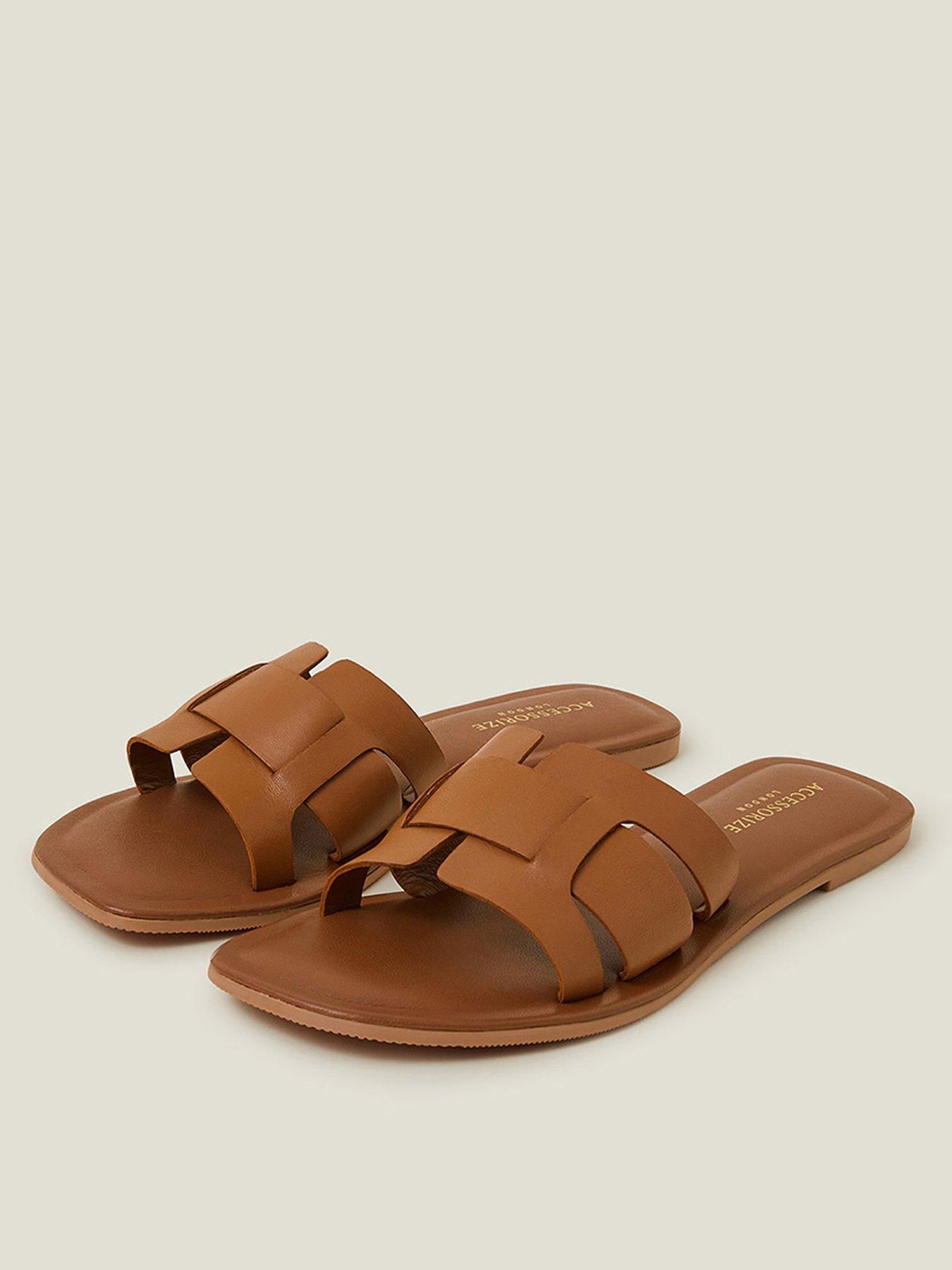 Image 2 of 4 of Accessorize Leather Geometric Cut Out Slider - Tan