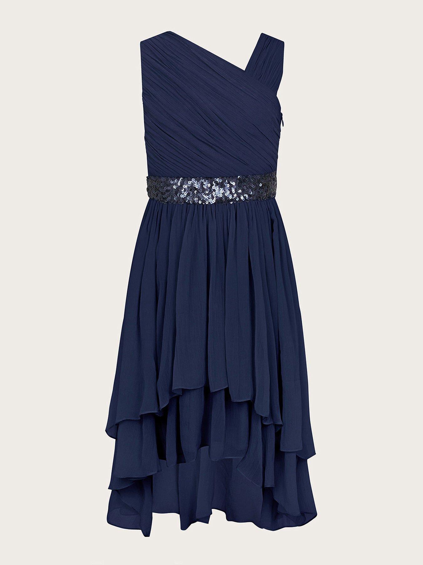Image 1 of 3 of Monsoon Girls Abigail 1 Shoulder Prom Dress - Navy