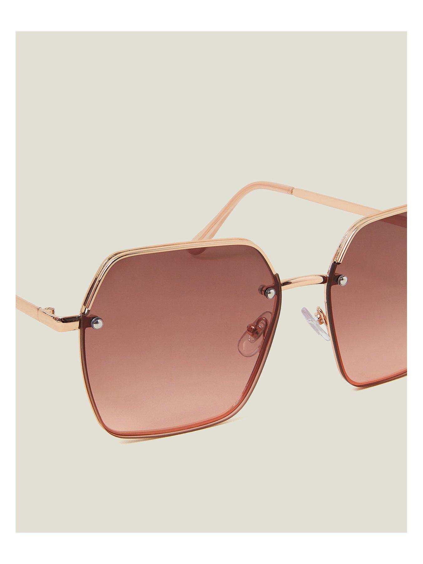 Image 3 of 3 of Accessorize Graduated Lens Metal Rim Sunglasses - Gold