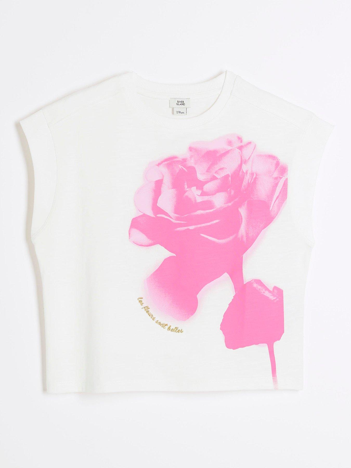 Image 1 of 4 of River Island Girls Rose T-shirt - White
