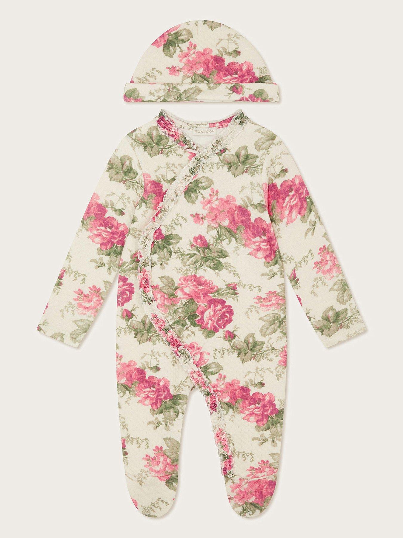 monsoon-baby-girls-floral-sleepsuit-and-hat-ivory