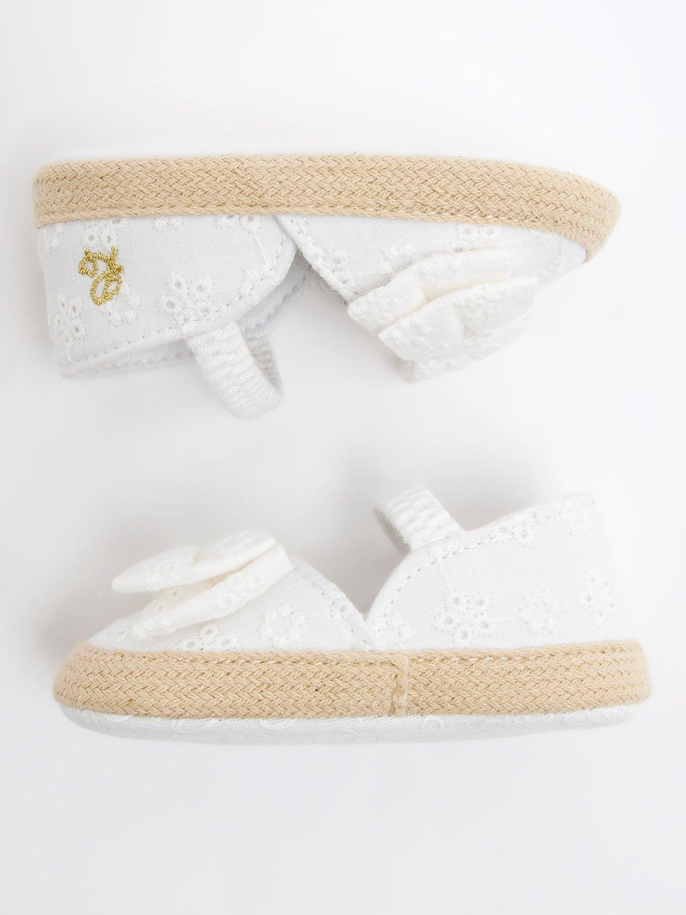 Image 1 of 5 of River Island Baby Baby Girls Broderie Bow Sandals - Cream