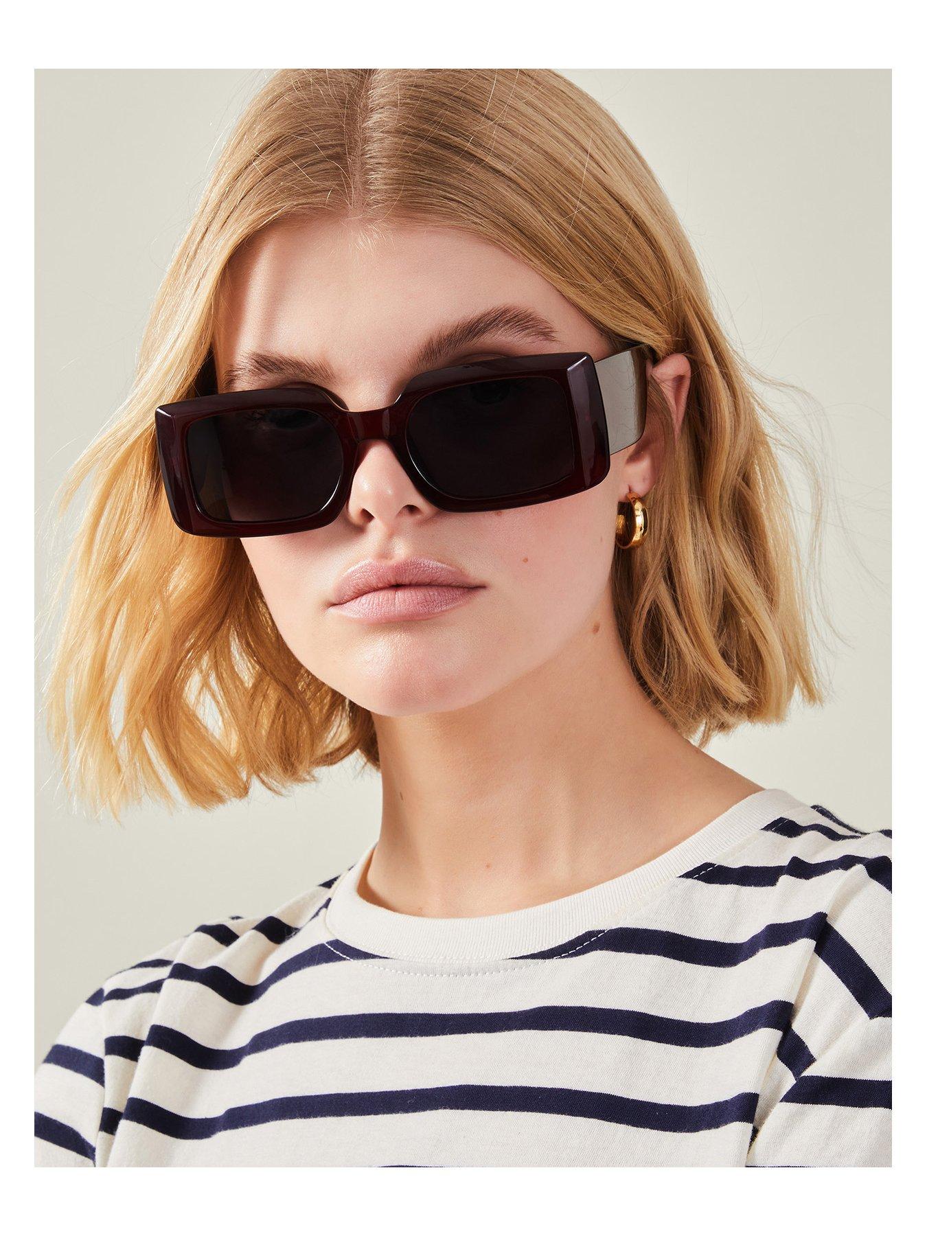 Image 2 of 3 of Accessorize Burgundy Chunky Rectangle Sunglasses - Burgundy
