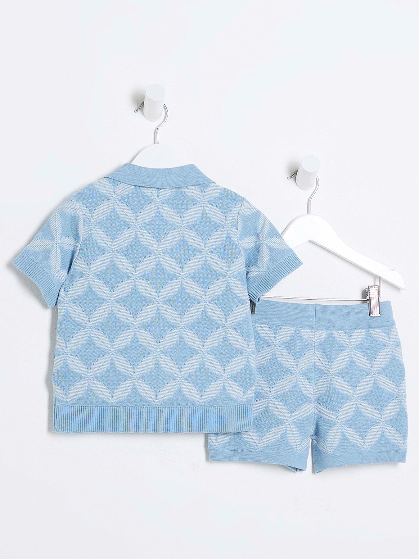 river-island-mini-mini-boys-geometric-polo-shorts-set-blueback