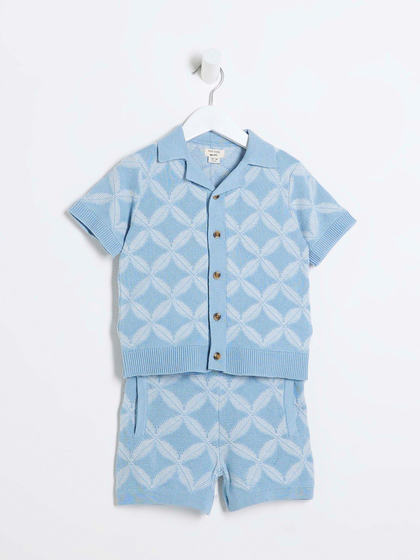 river-island-mini-mini-boys-geometric-polo-shorts-set-blueoutfit