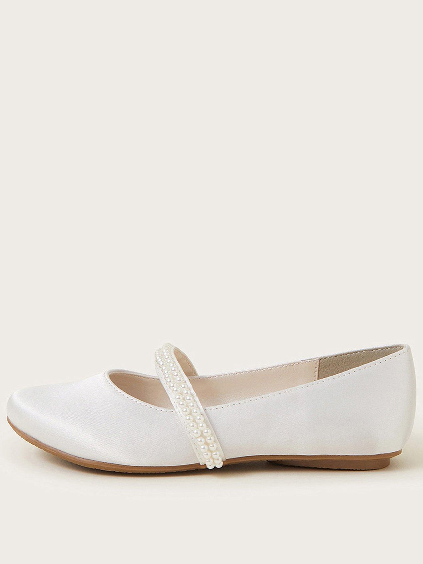 Image of Monsoon Girls Communion Pearl Strap Ballerina Flats - White