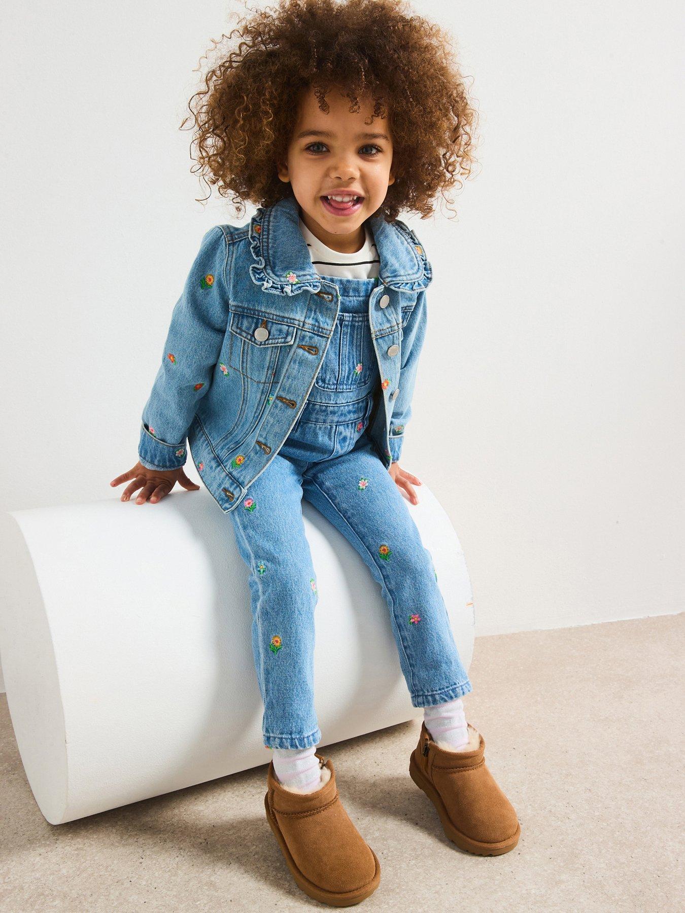 undefined Girls Floral Embroidered Denim Jacket - Blue