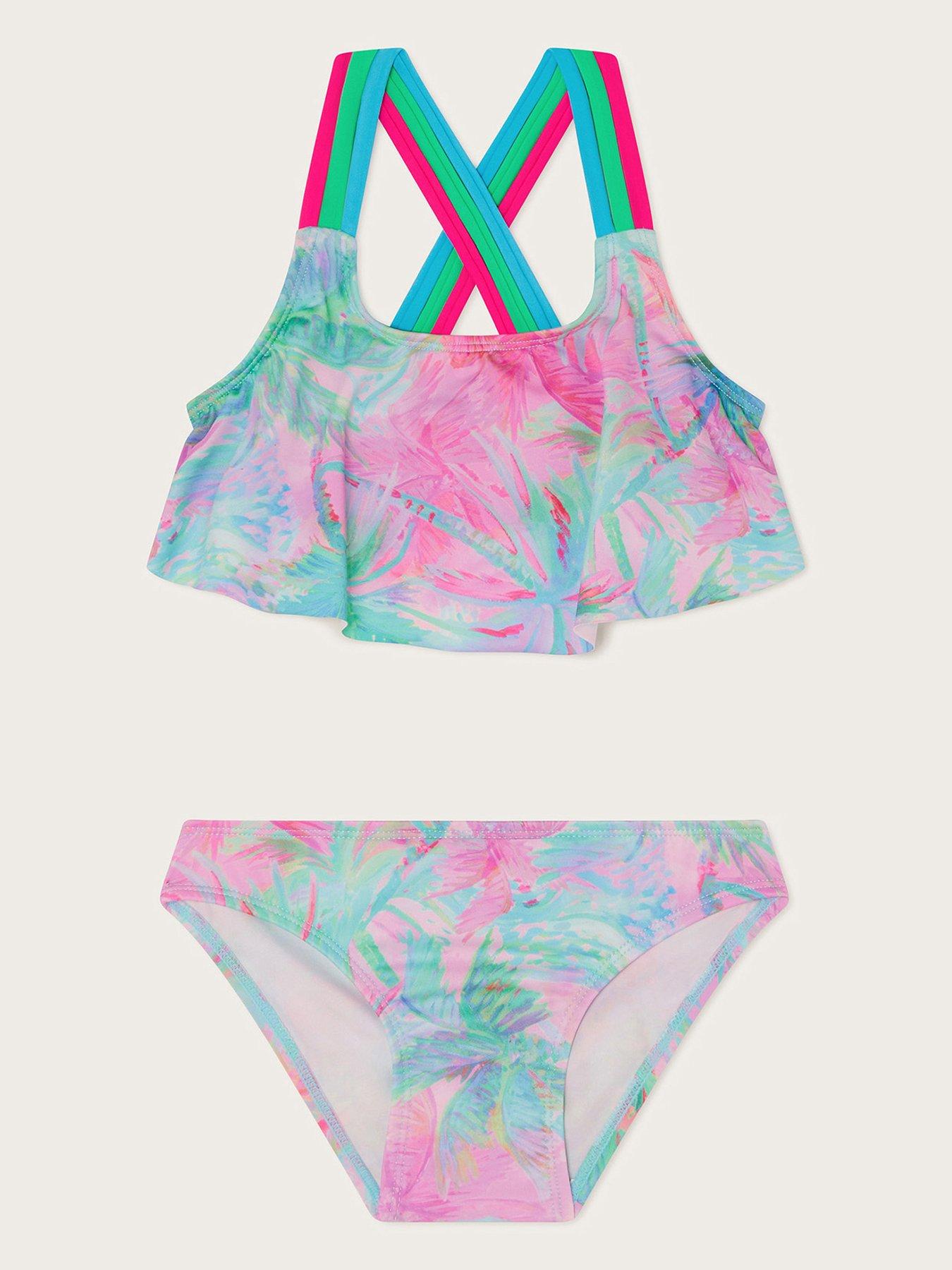 Image 1 of 3 of Monsoon Girls Splash Print Frill Bikini - Turquoise