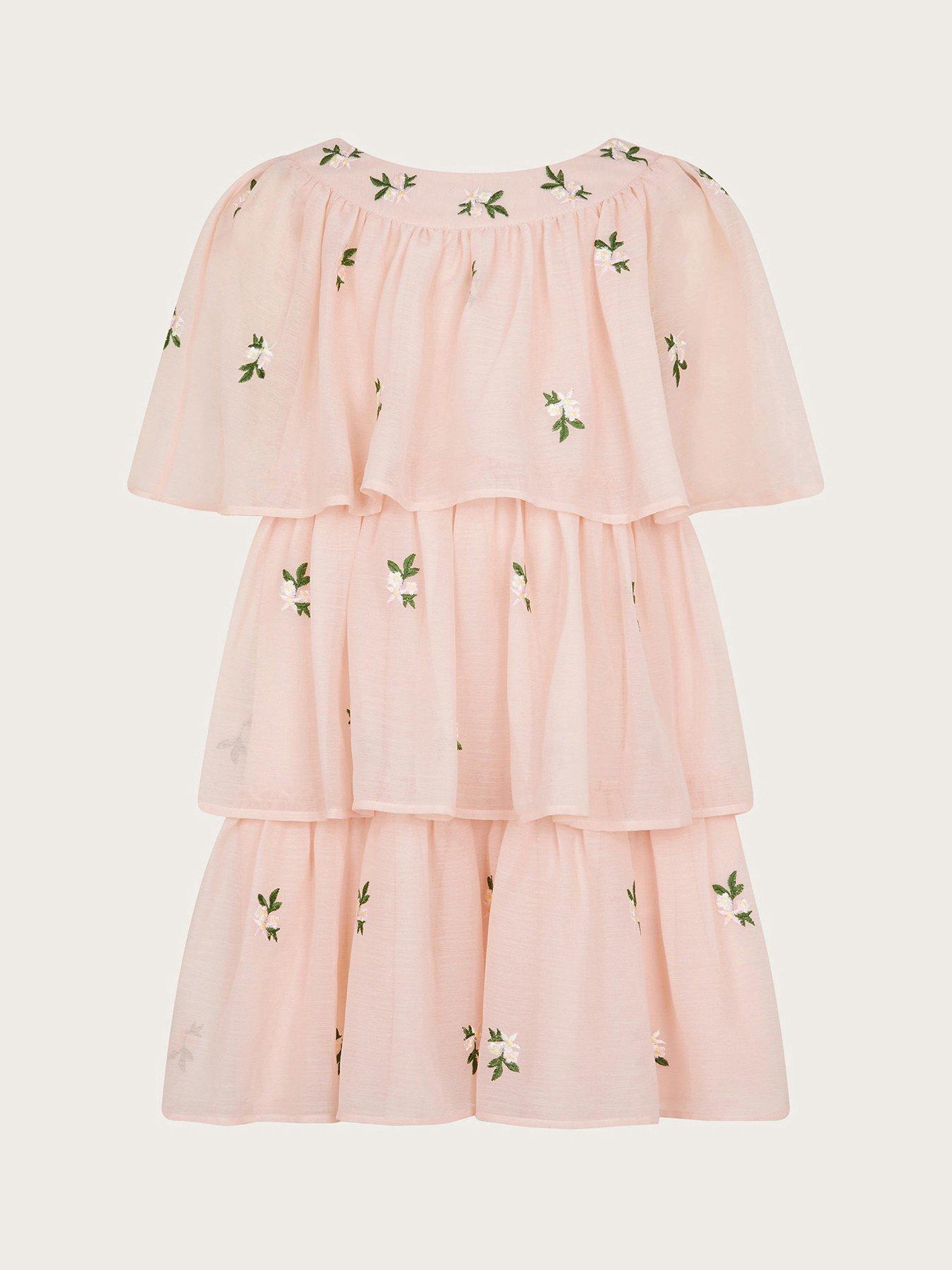 Image 2 of 4 of Monsoon Girls Katinka Embroidered Tiered Dress - Pink