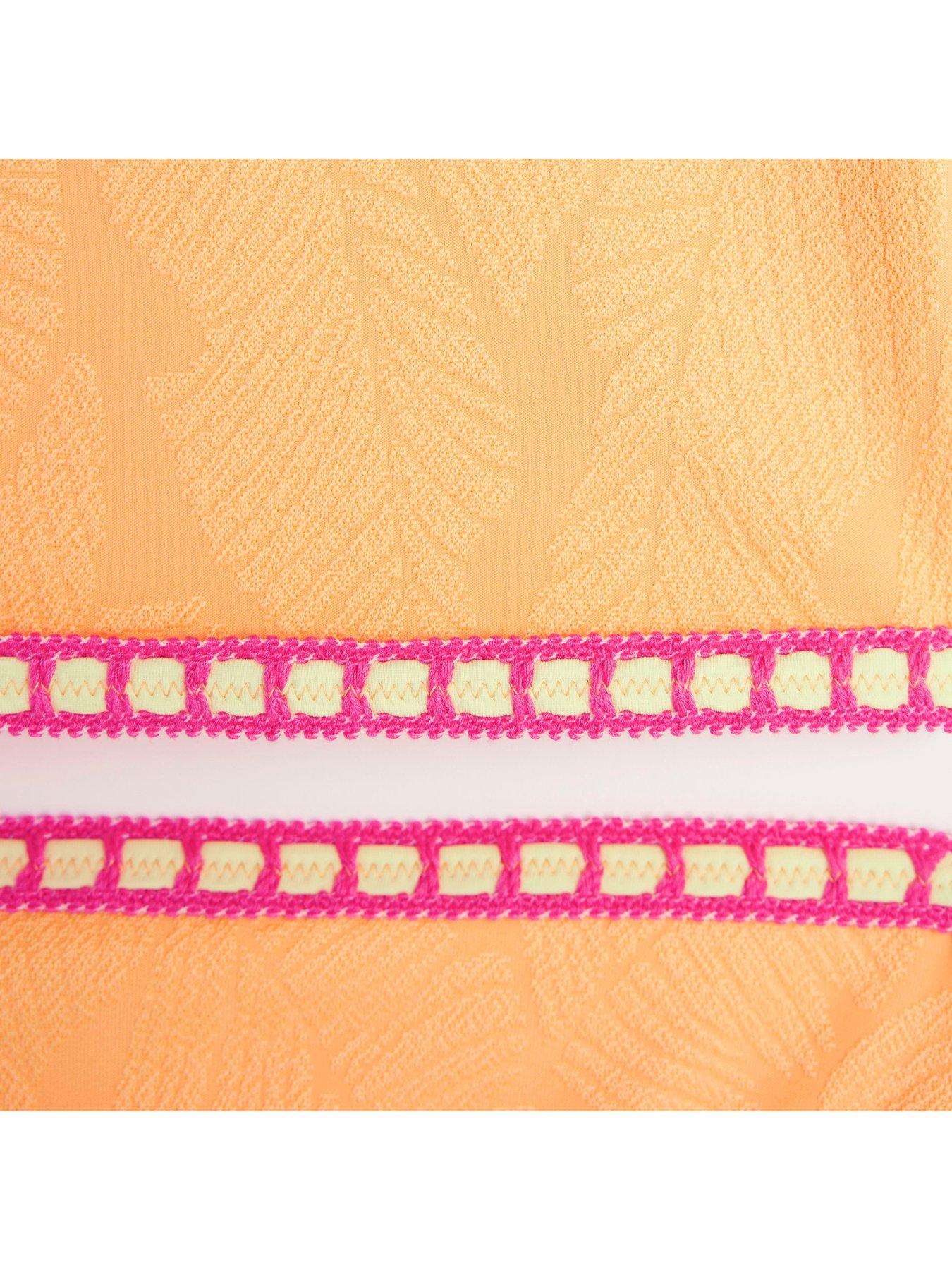 Image 3 of 4 of River Island Girls Palm Textured T-Shirt Bikini Set - Peach