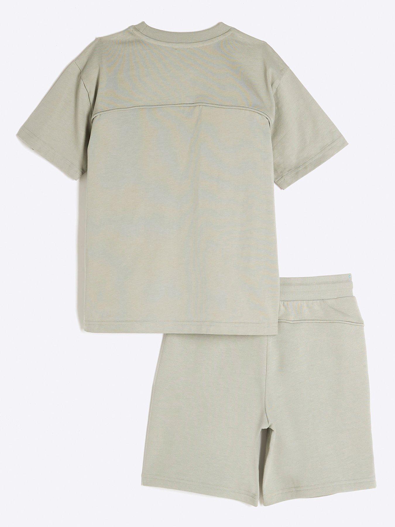 Image 2 of 5 of River Island Boys Block Piped T-shirt And Short Set - Khaki