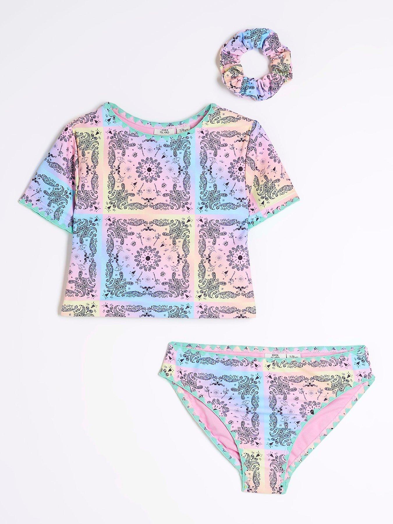 River Island Girls Bandana Print T-Shirt Bikini Set - Purple