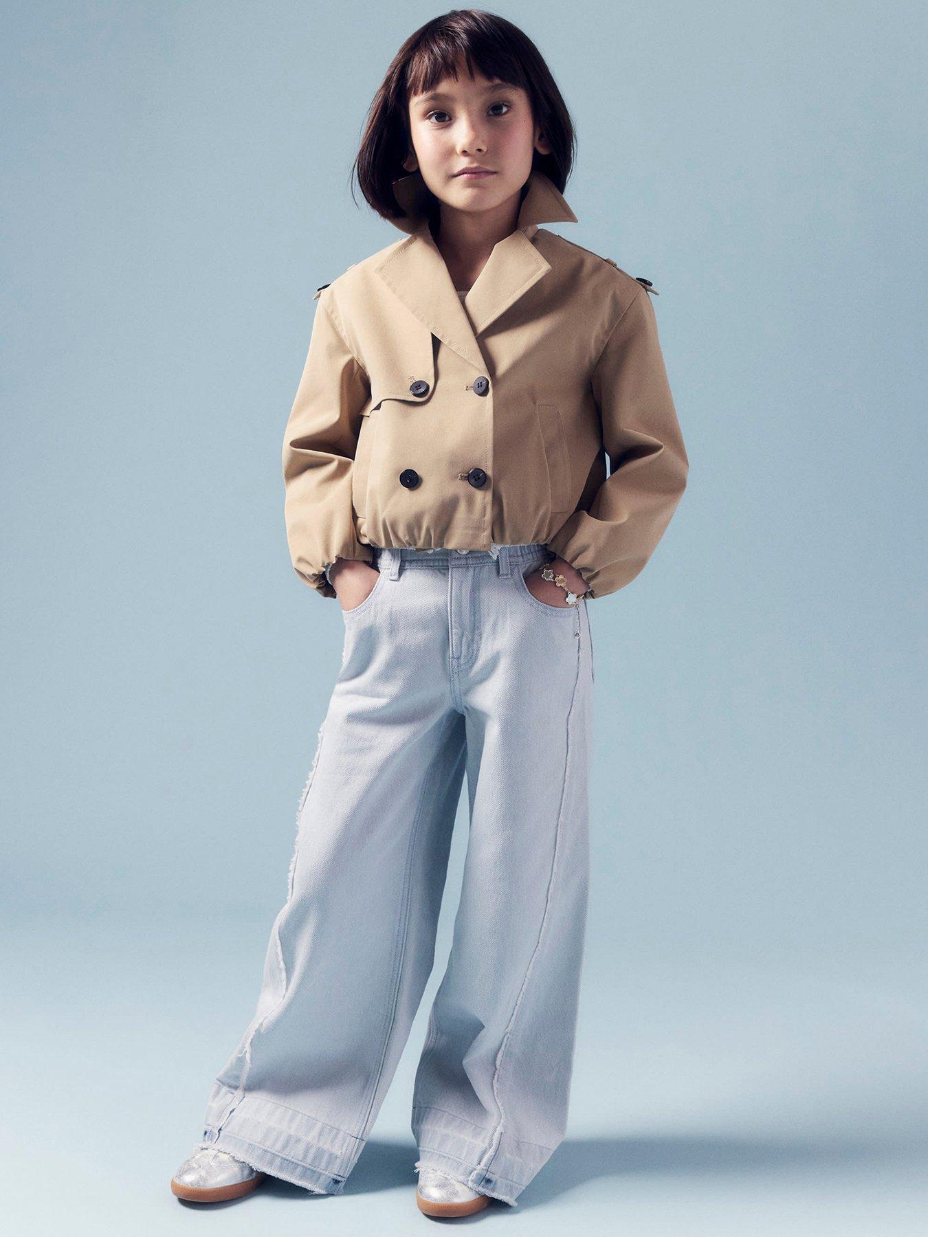 Image 1 of 6 of River Island Girls Bubble Hem Trench Coat - Beige