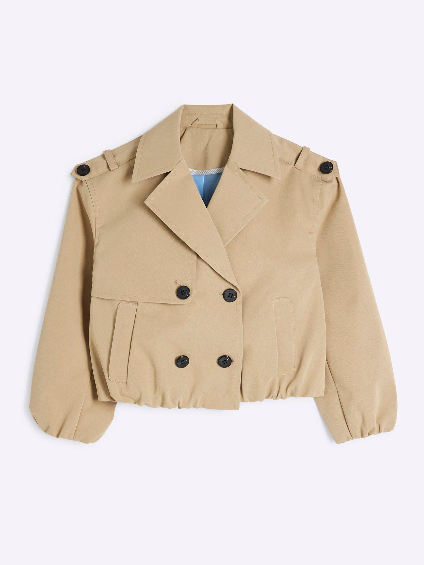 Image 6 of 6 of River Island Girls Bubble Hem Trench Coat - Beige