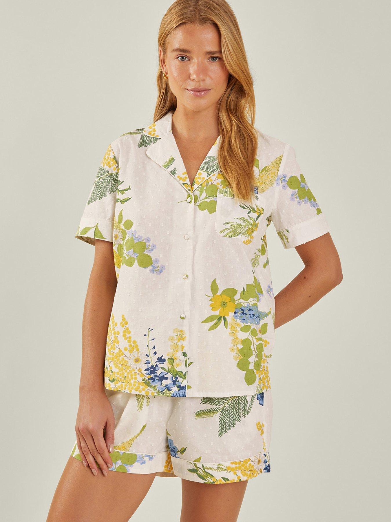Image 1 of 4 of Accessorize Mimosa Printed Dobby Pyjama Set - Ivory