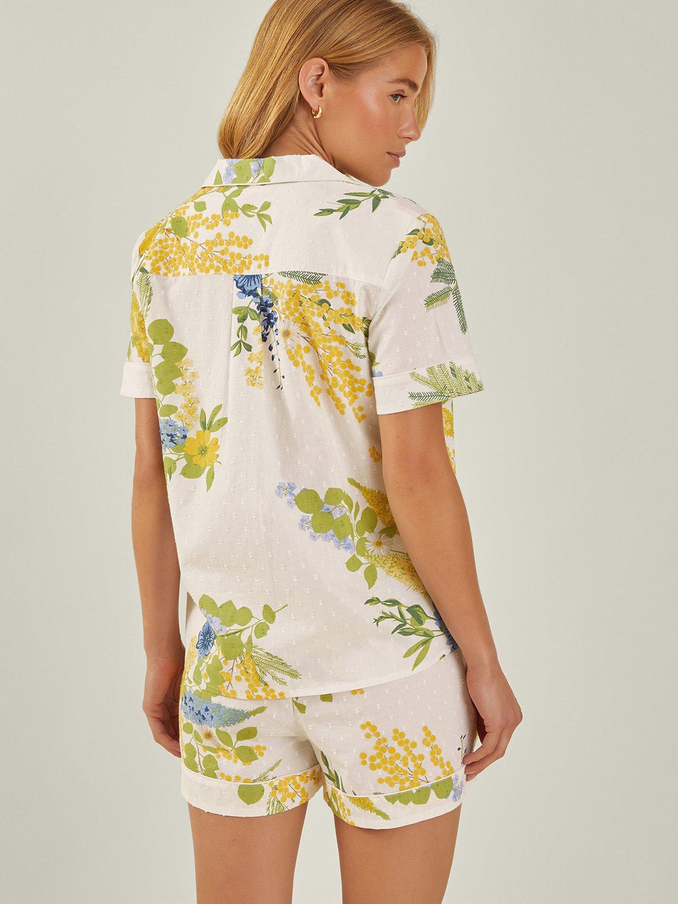Image 2 of 4 of Accessorize Mimosa Printed Dobby Pyjama Set - Ivory
