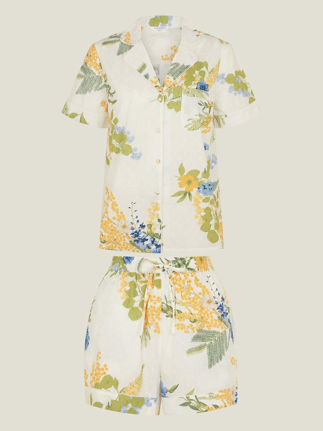 Image 3 of 4 of Accessorize Mimosa Printed Dobby Pyjama Set - Ivory