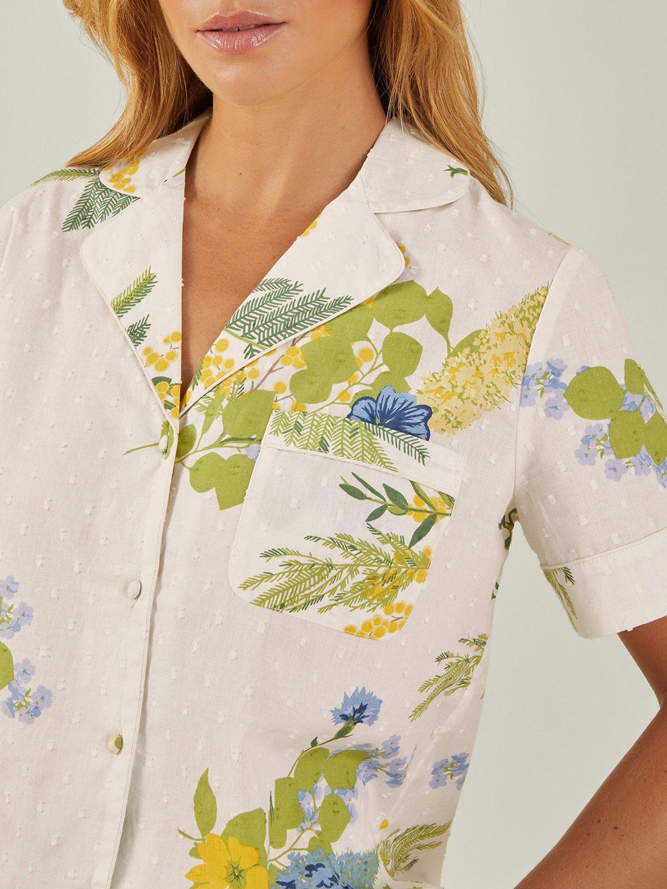 Image 4 of 4 of Accessorize Mimosa Printed Dobby Pyjama Set - Ivory