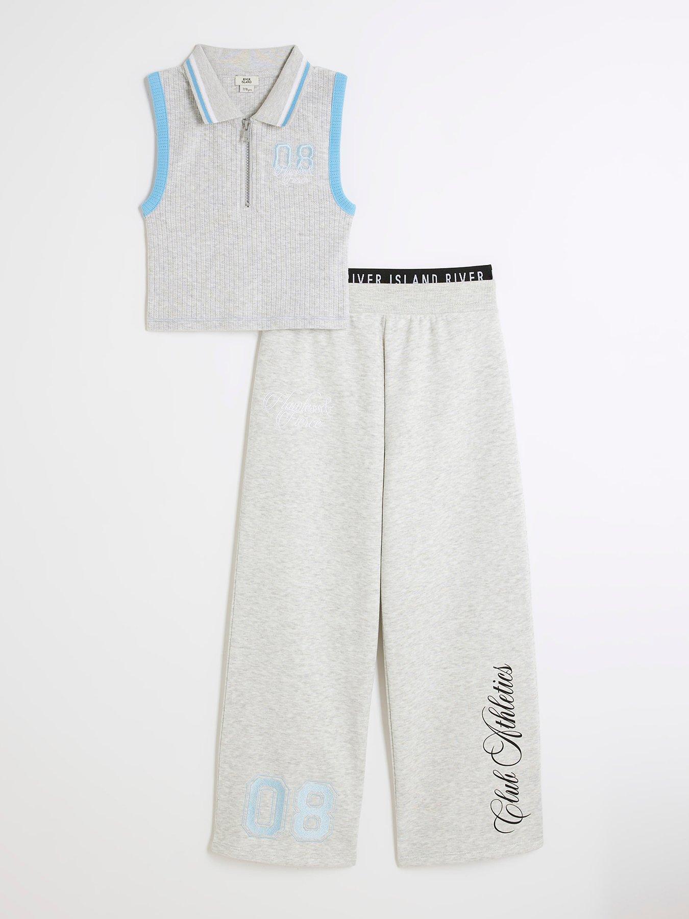 undefined Girls Graffiti Sleeveless Polo Shirt Set - Grey