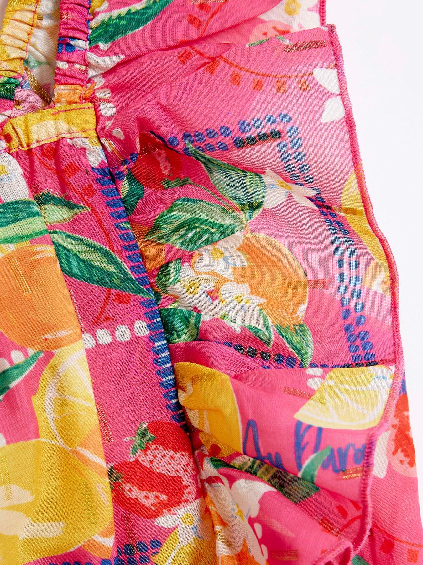 Image 3 of 4 of River Island Girls Lemon Print Beach Playsuit - Pink