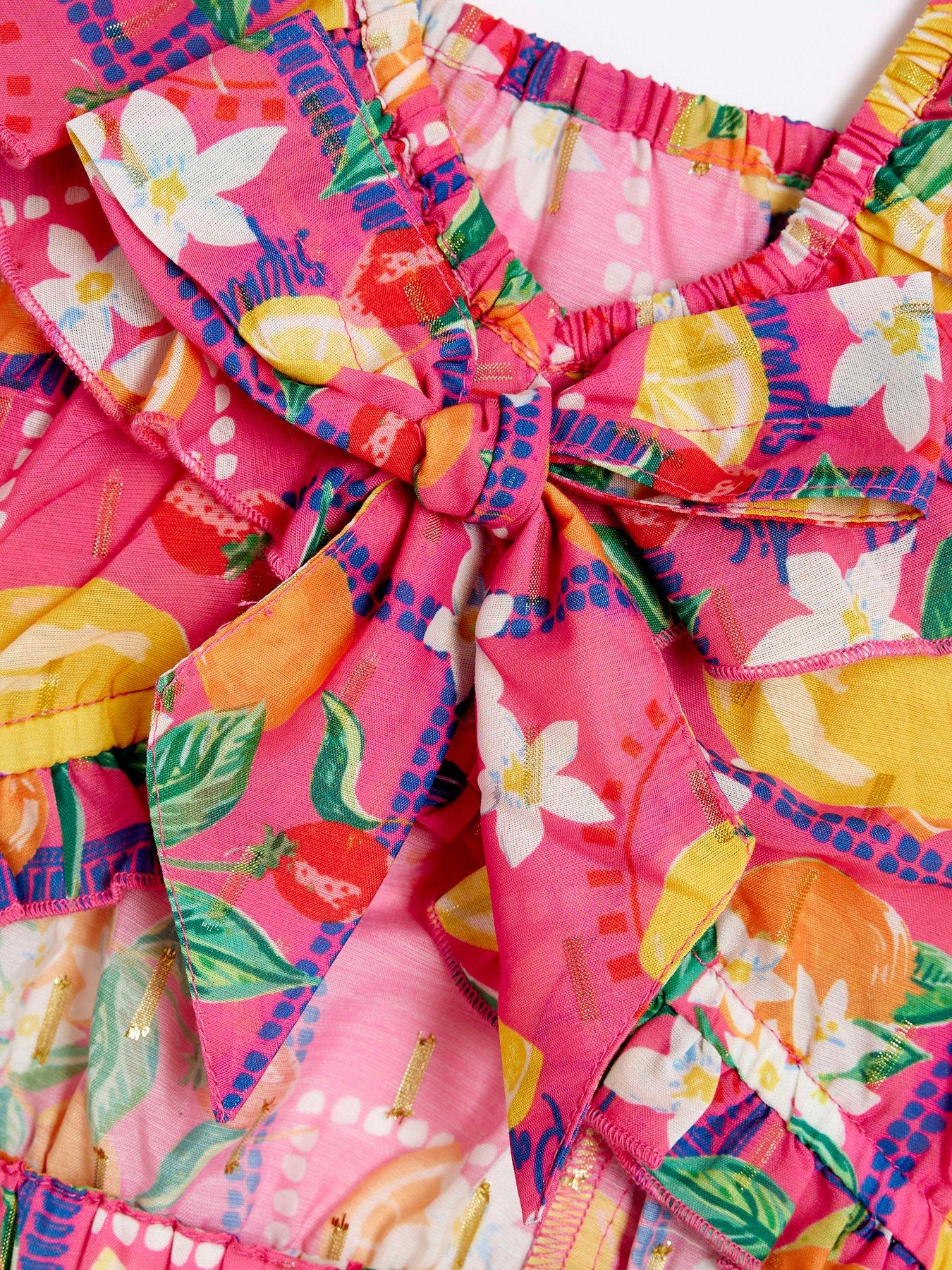 Image 4 of 4 of River Island Girls Lemon Print Beach Playsuit - Pink