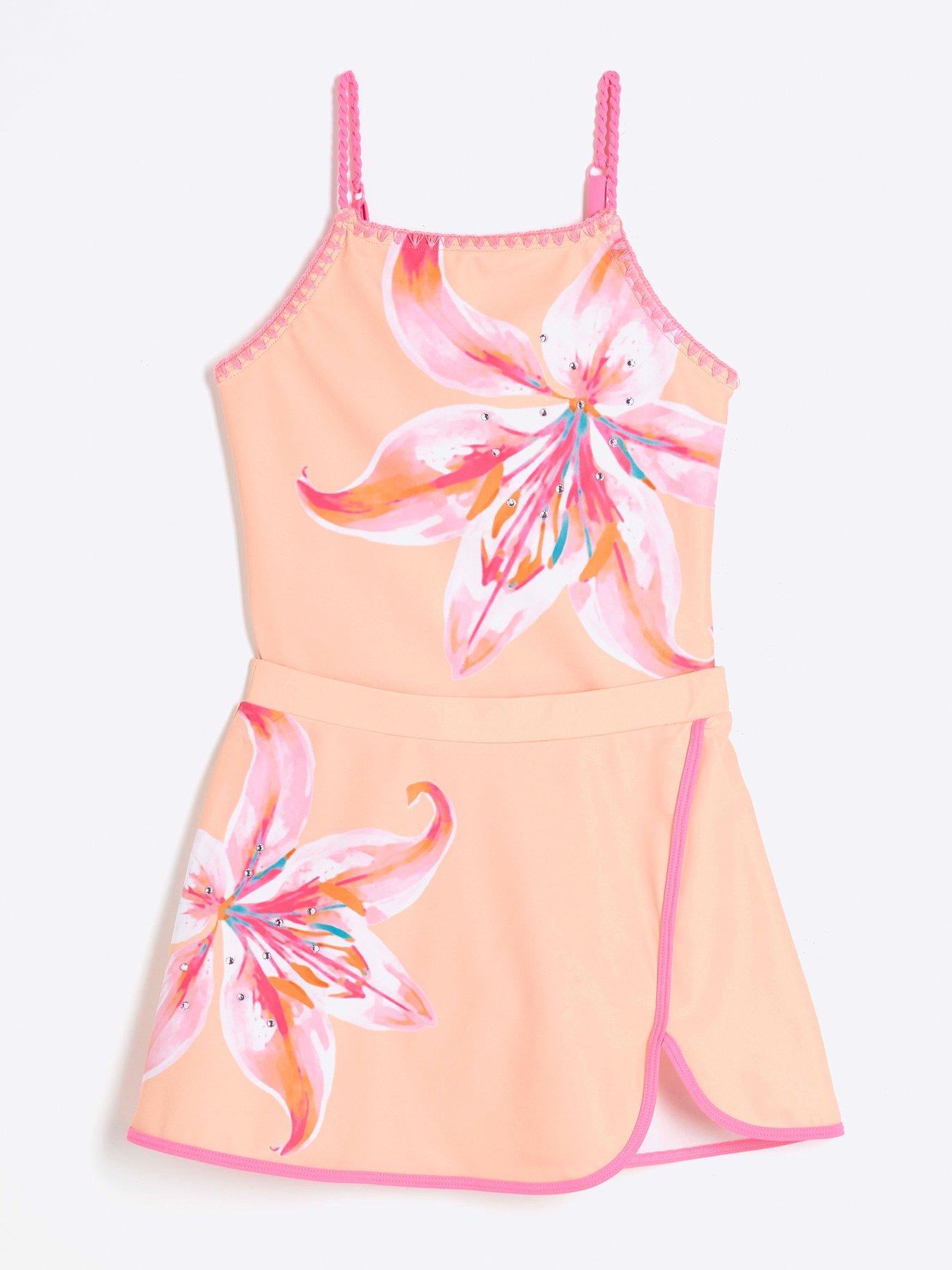 Image 2 of 5 of River Island Girls Floral Swimsuit Set - Peach