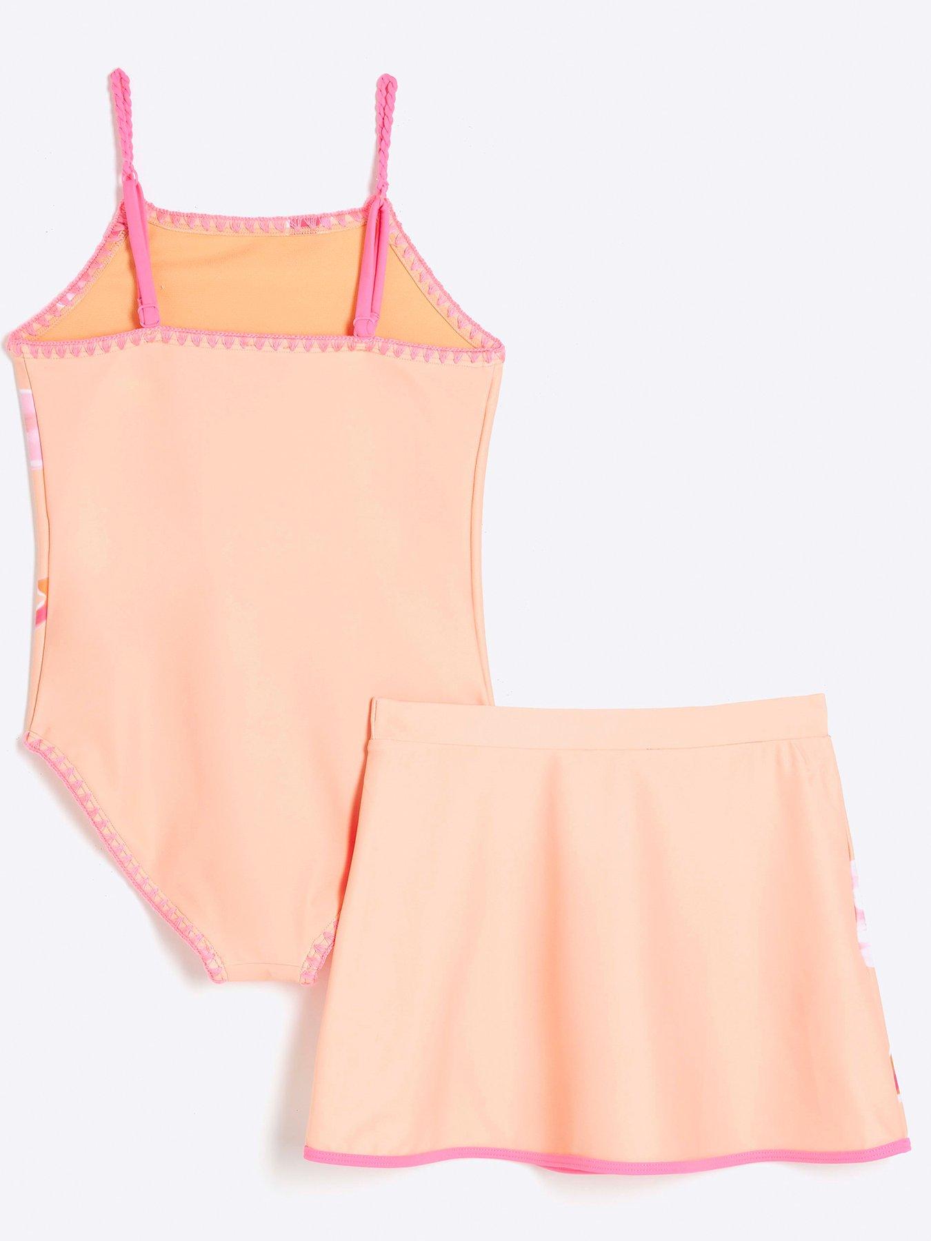 Image 3 of 5 of River Island Girls Floral Swimsuit Set - Peach