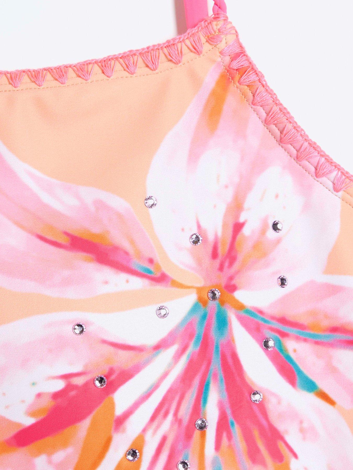 Image 4 of 5 of River Island Girls Floral Swimsuit Set - Peach