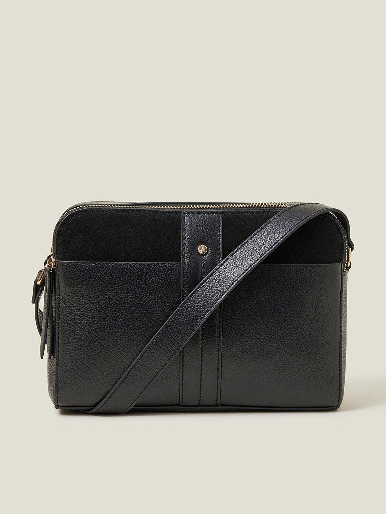Image 1 of 5 of Accessorize Leather Double Zip Cross Body - Black