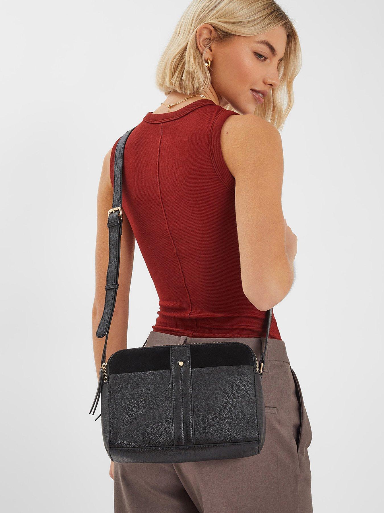 Image 2 of 5 of Accessorize Leather Double Zip Cross Body - Black