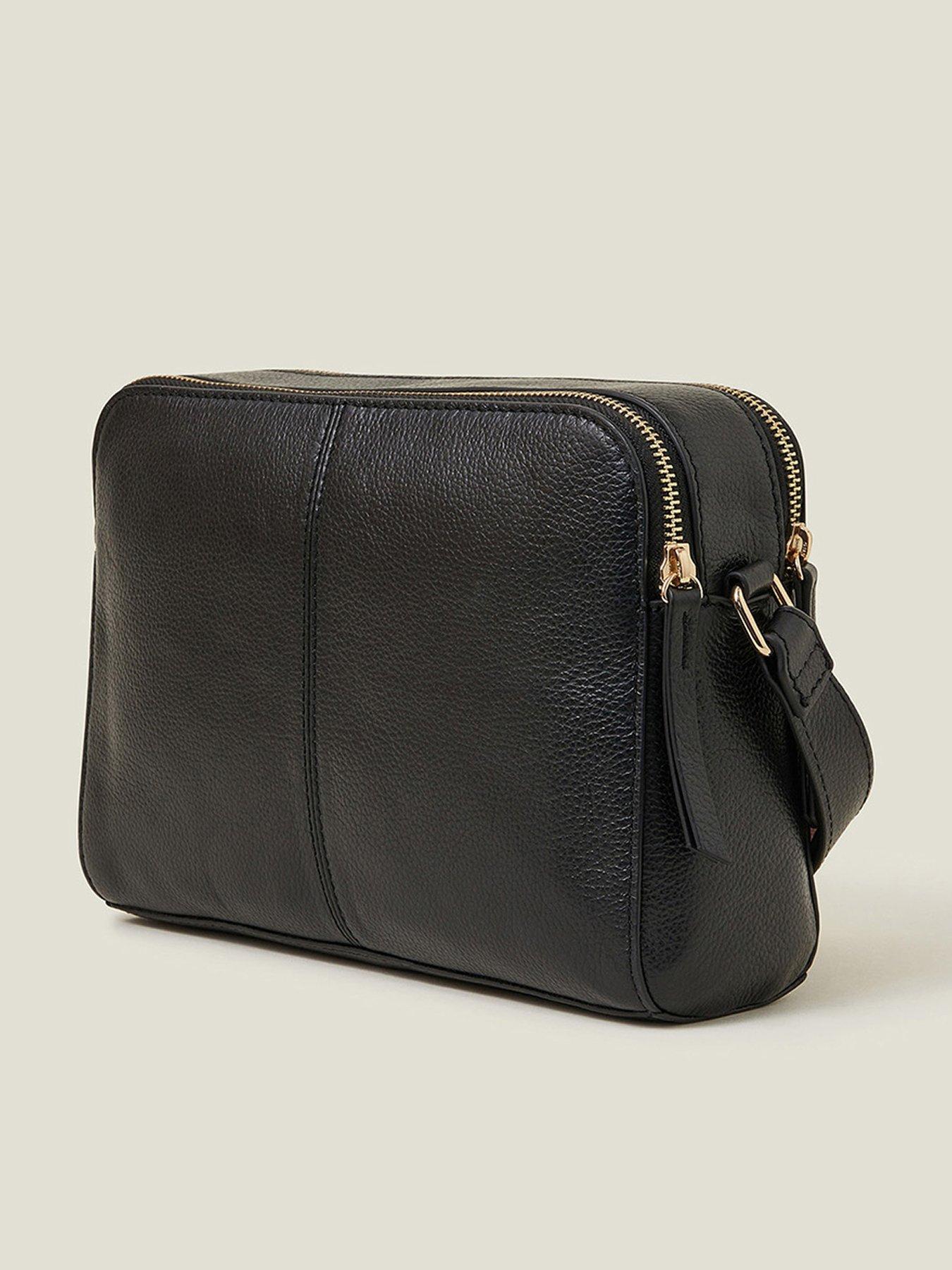 Image 3 of 5 of Accessorize Leather Double Zip Cross Body - Black