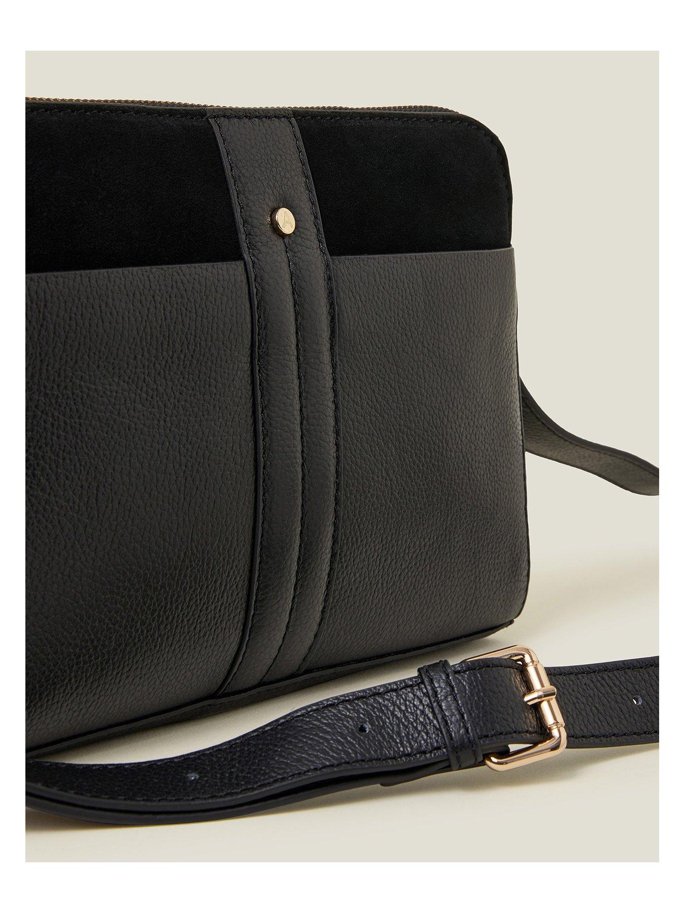 Image 4 of 5 of Accessorize Leather Double Zip Cross Body - Black