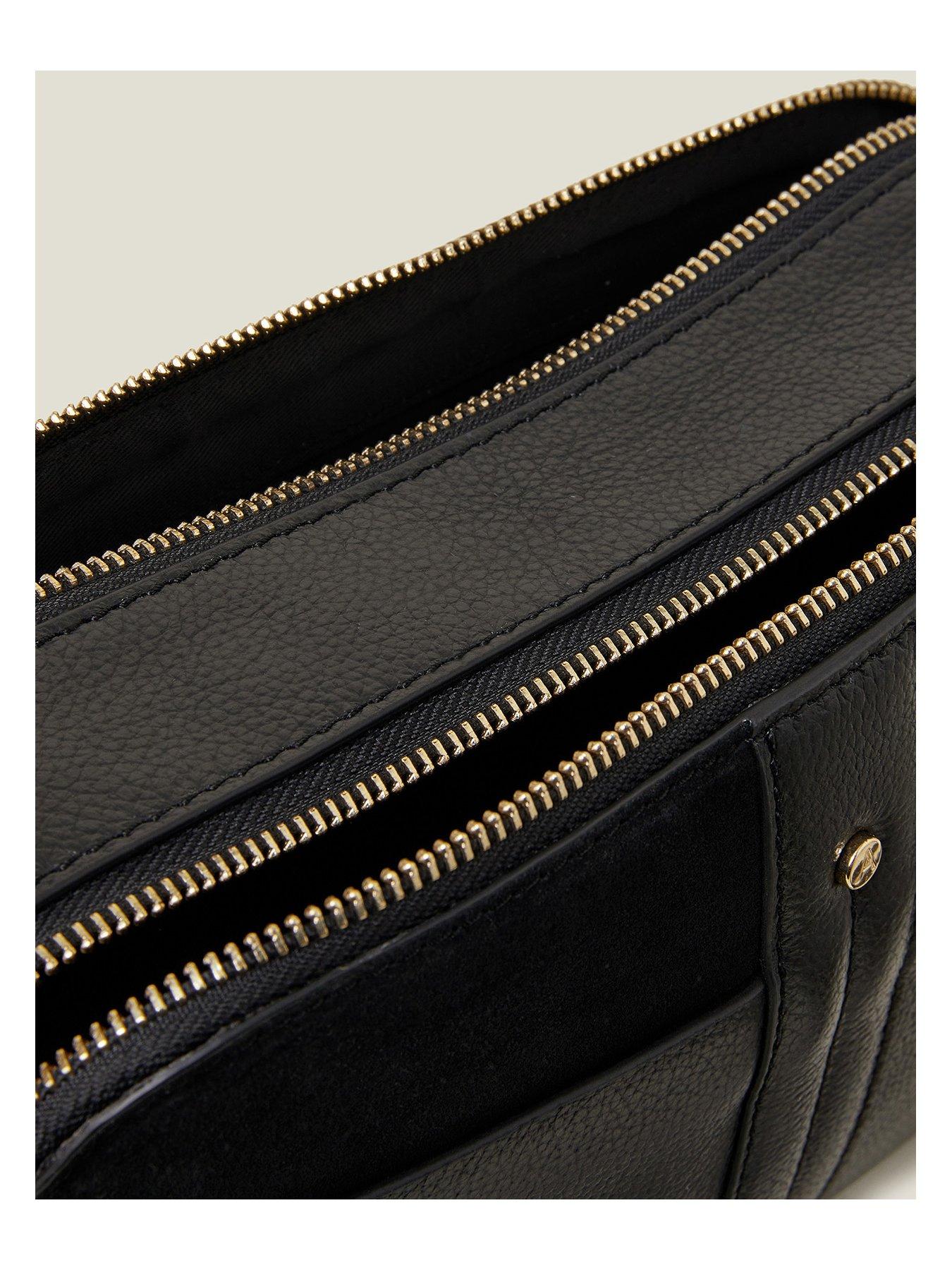 Image 5 of 5 of Accessorize Leather Double Zip Cross Body - Black