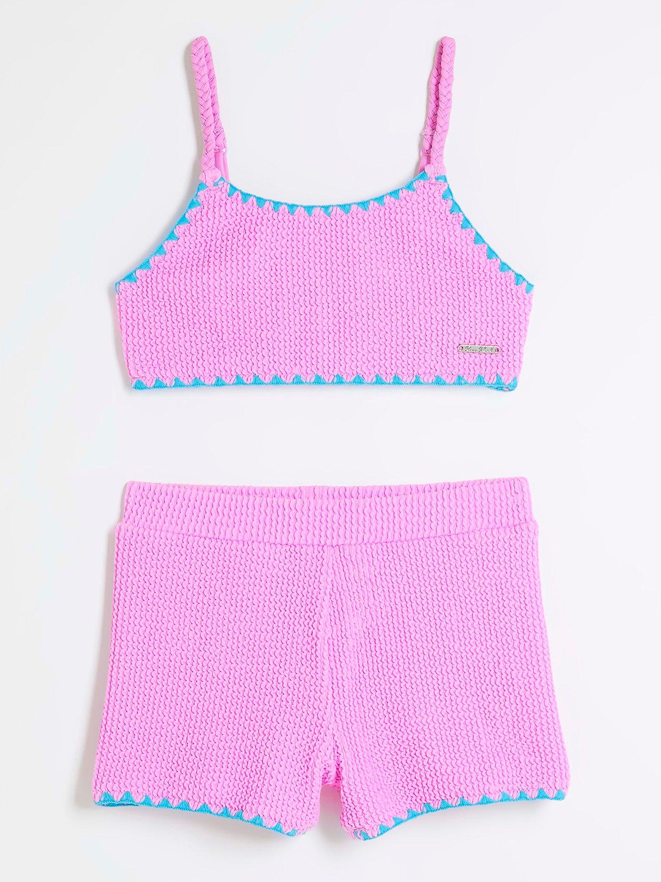 Image 1 of 4 of River Island Girls Textured Bikini Set - Purple