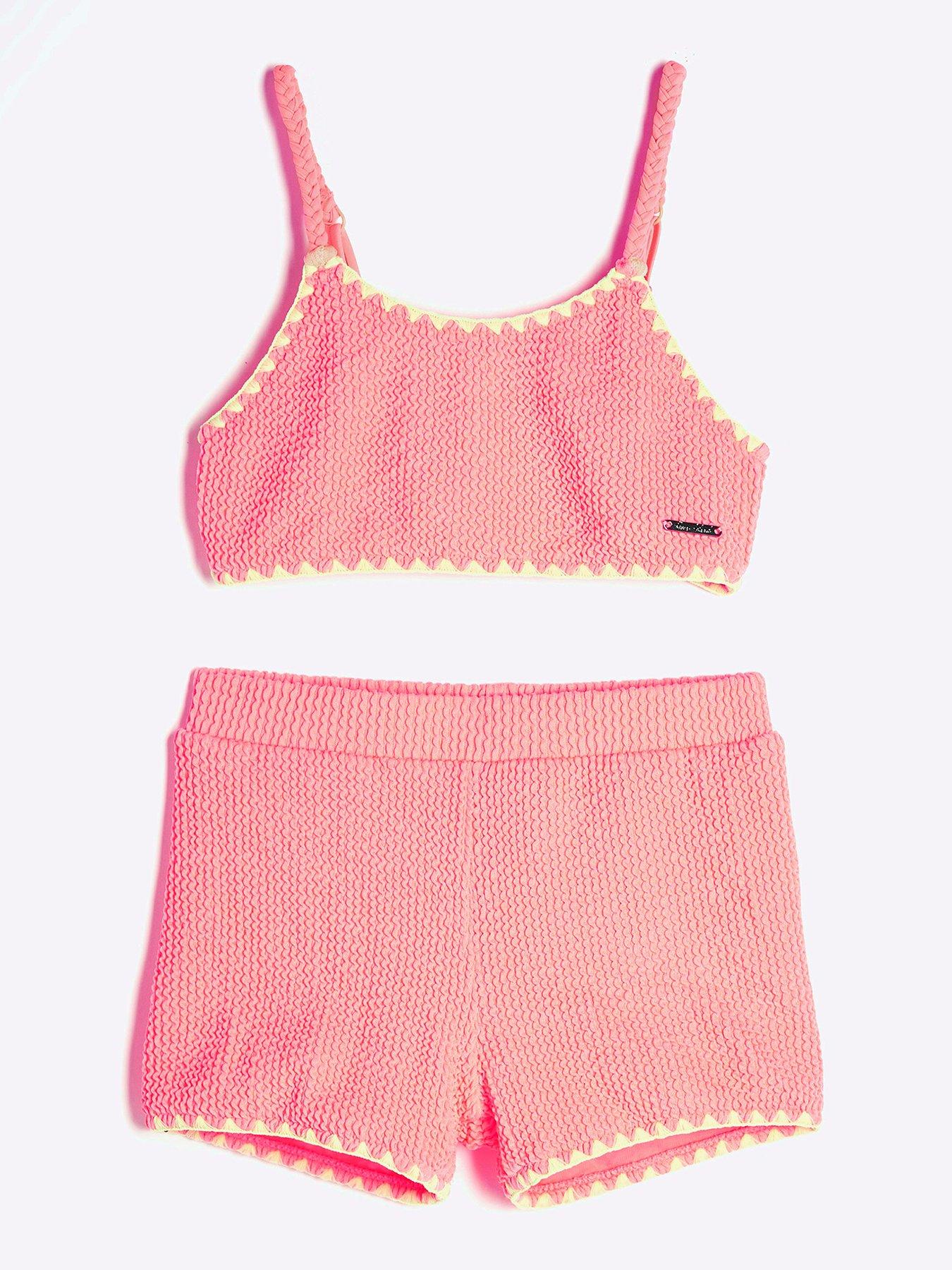 Image 1 of 3 of River Island Girls Textured Bikini Set - Orange