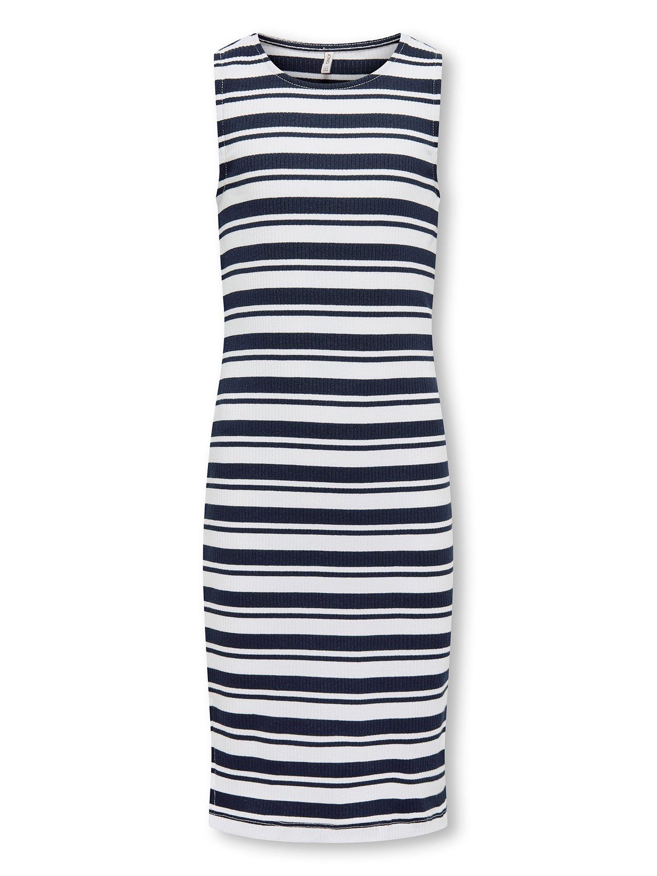 Only Kids Girls Stripe Bodycon Midi Dress - Navy