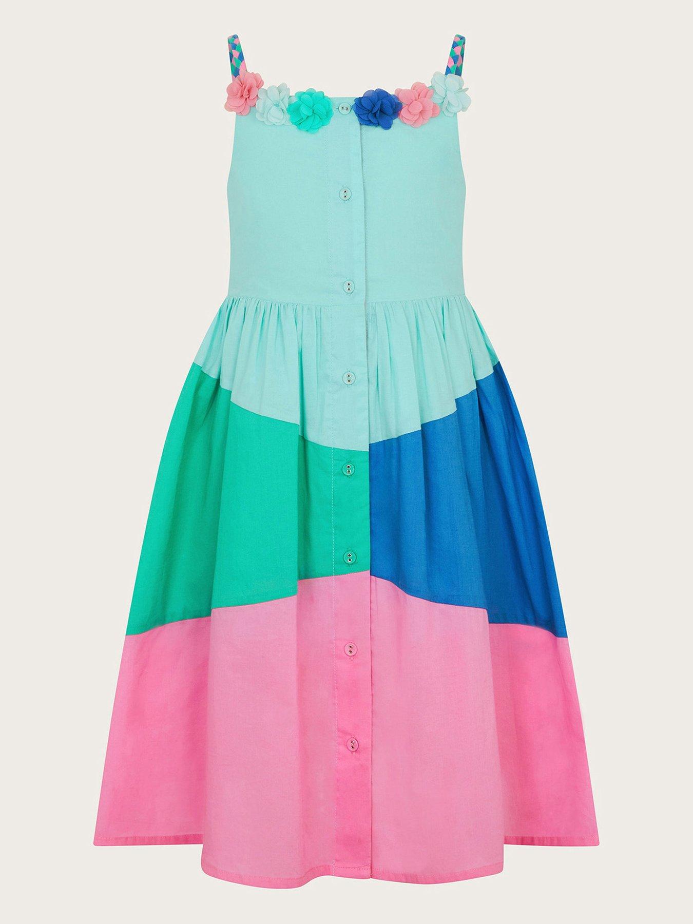 monsoon-girls-3d-flower-colourblock-dress-aqua