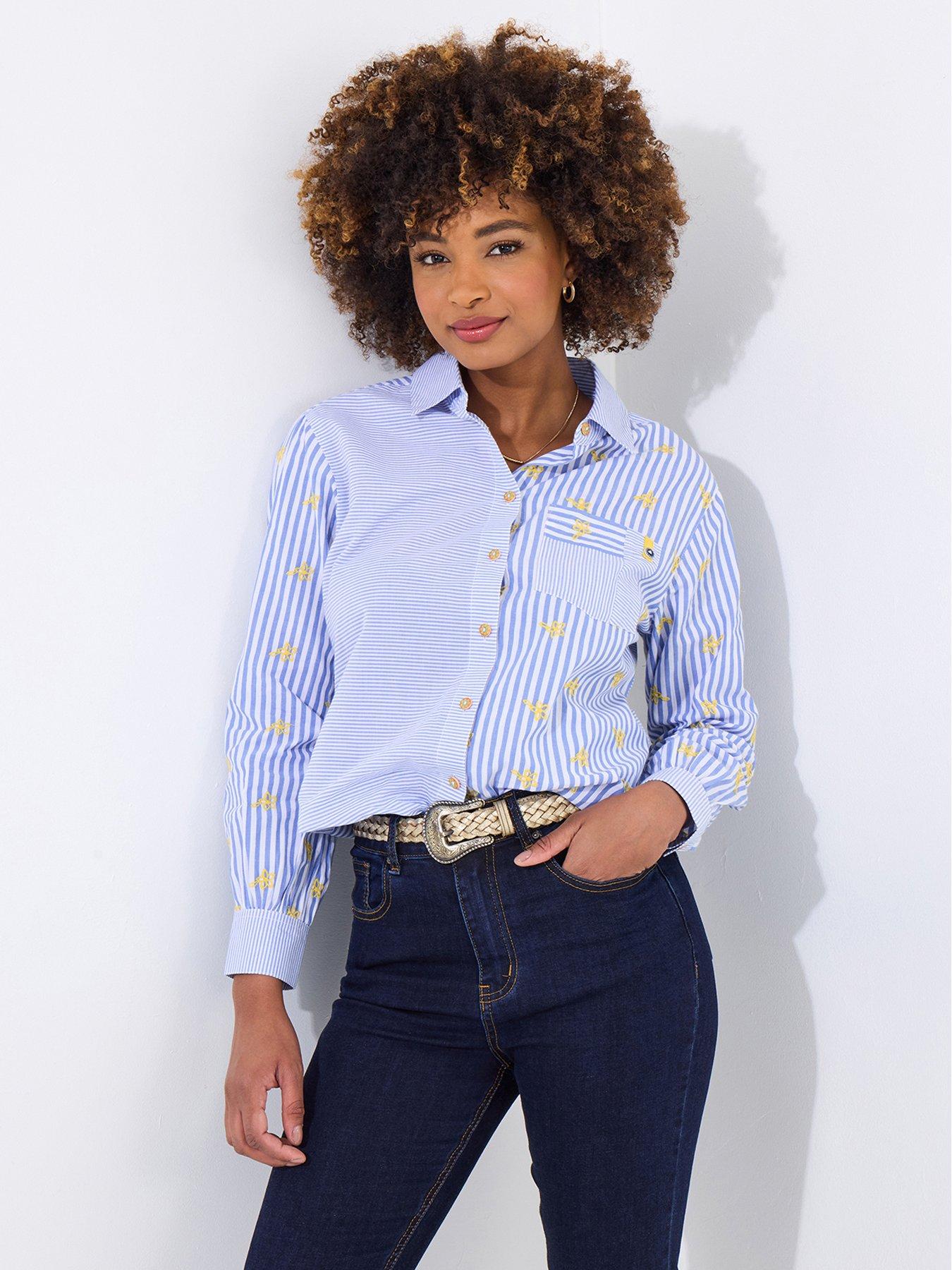 joe-browns-daisy-embroidered-stripe-cotton-shirt-blue