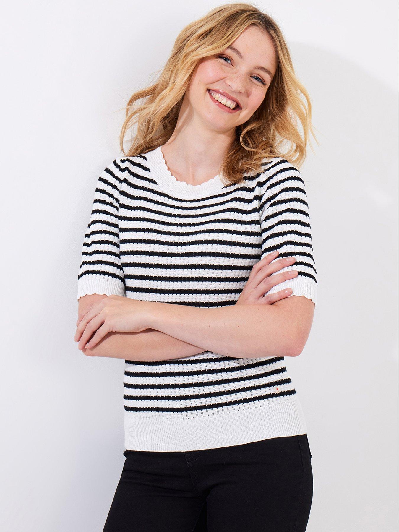 joe-browns-lucie-stripe-short-sleeve-knitted-top-black