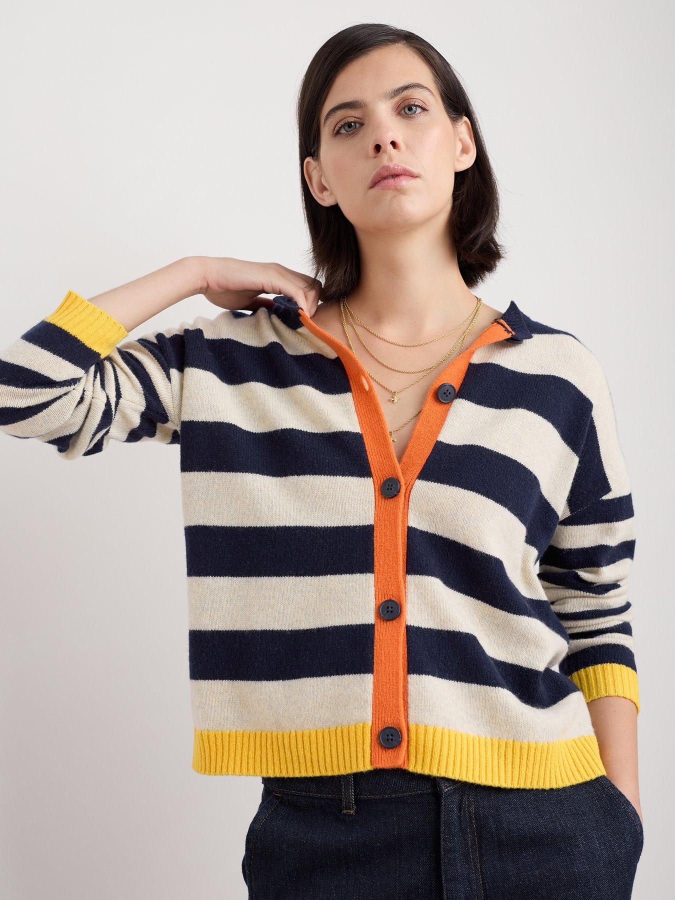 Image 1 of 5 of Seasalt Cornwall Pinwell Stripe Lambswool Cardigan - Navy