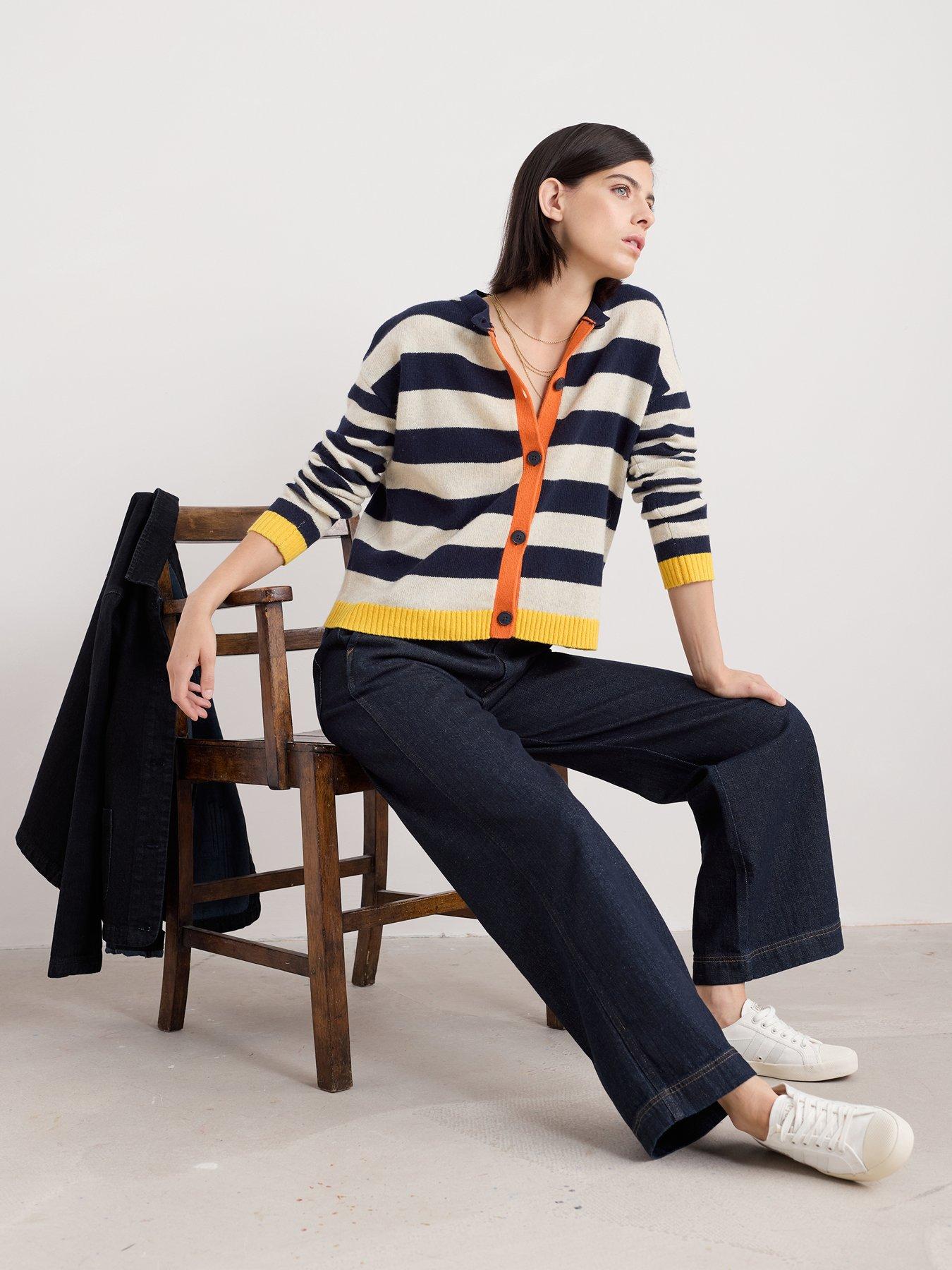 Image 3 of 5 of Seasalt Cornwall Pinwell Stripe Lambswool Cardigan - Navy