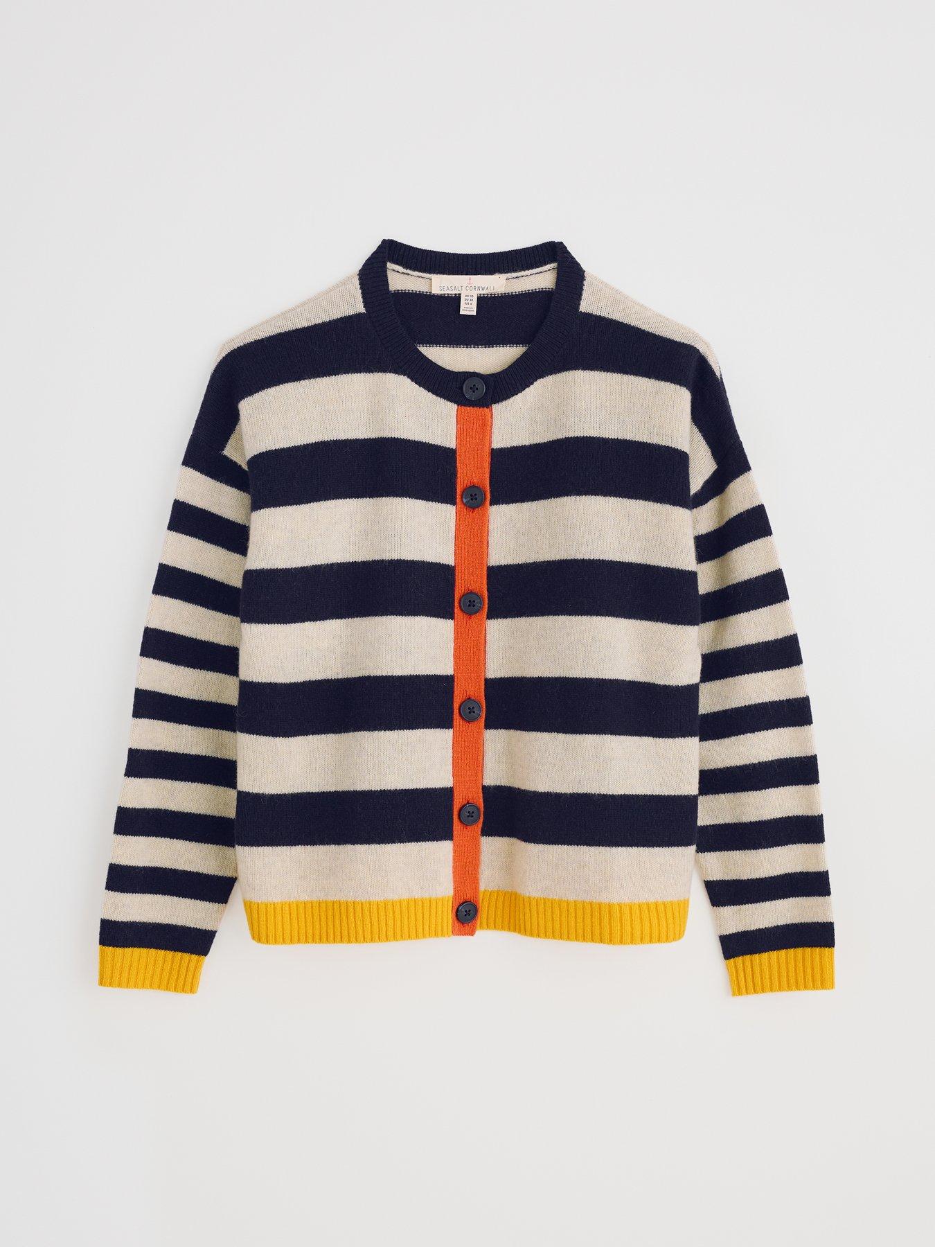 Image 4 of 5 of Seasalt Cornwall Pinwell Stripe Lambswool Cardigan - Navy