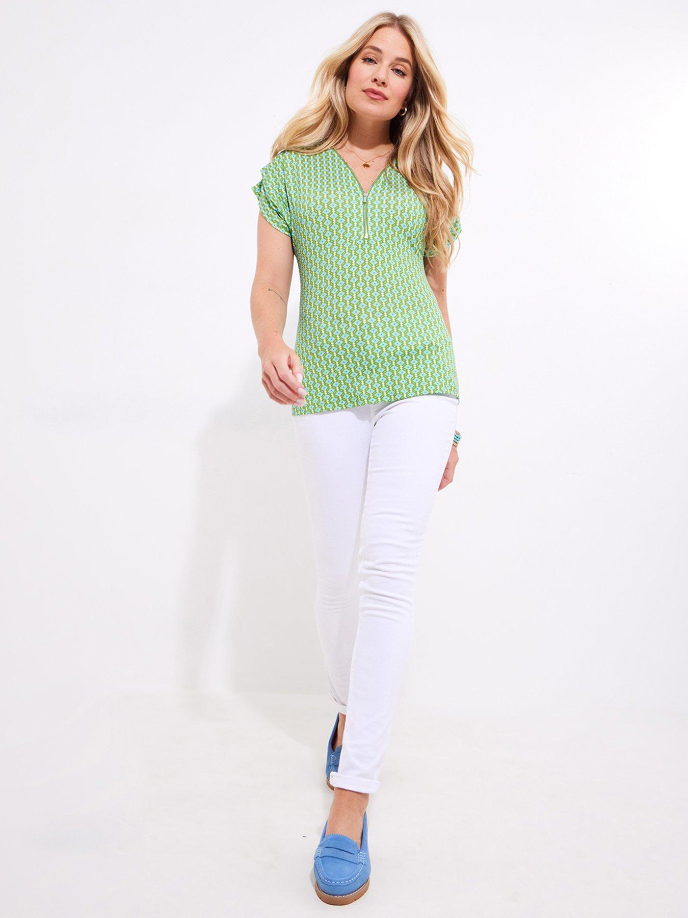 joe-browns-ciara-geo-print-zip-front-jersey-top-greenoutfit