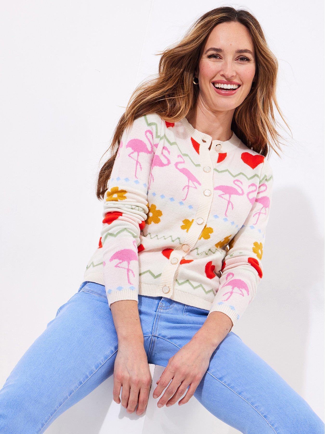 undefined Summer Fun Flamingo Patterned Cardigan - Cream