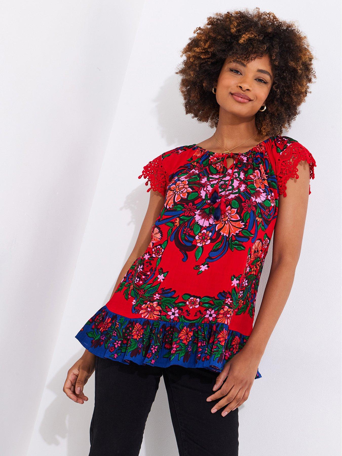 Image 1 of 5 of Joe Browns Joyful Floral Boho Top - Red